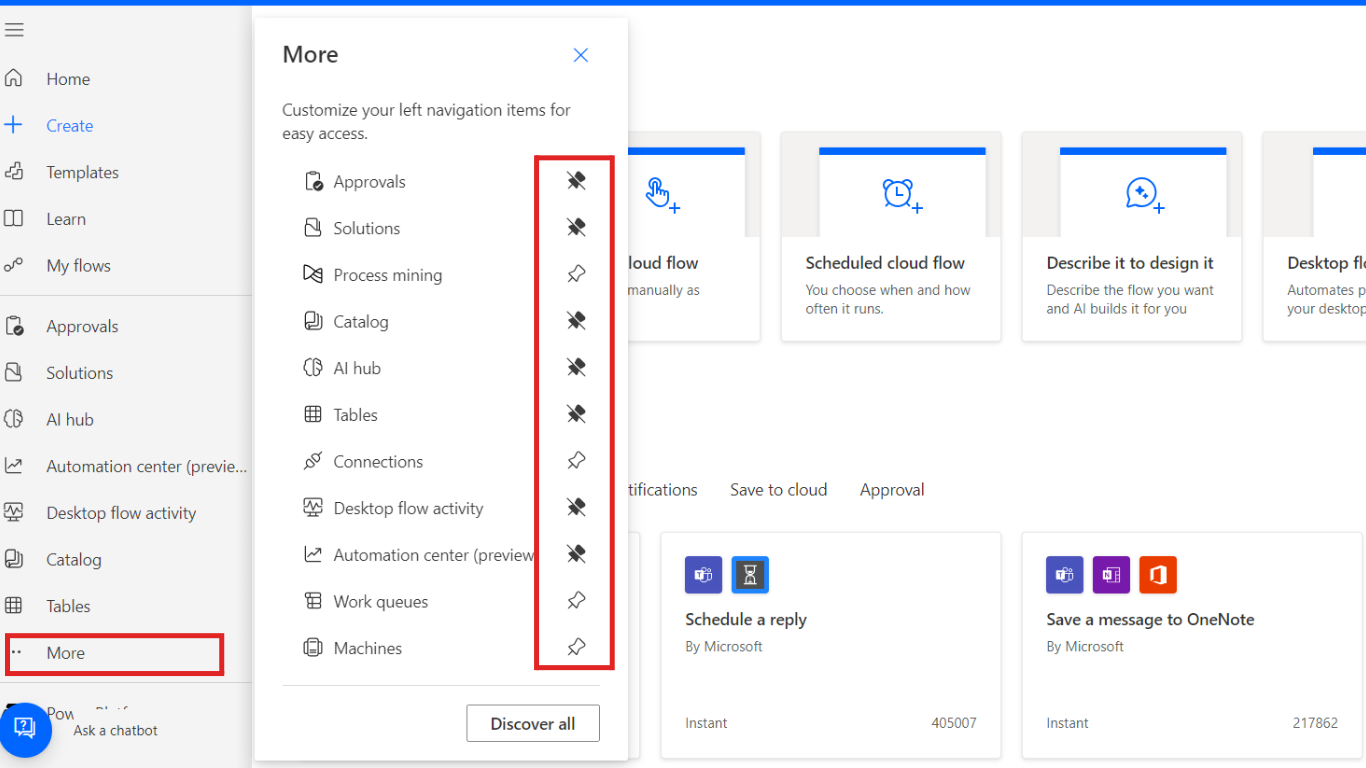 Ghim/Bỏ ghim thanh điều hướng trong Power Automate